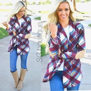 🆕⭐ Country Shick Plaid cardigan suede elbow patch